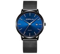 CRRJU Herren Uhr Ultra Dünne Wasserdicht Armbanduhr Herren Mode mit Schwarz Edelstahlband Mesh Analog Quarz Business Männer Uhren (Schwarz Blau)