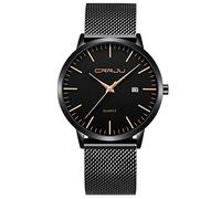 CRRJU Herren Uhr Ultra Dünne Wasserdicht Armbanduhr Herren Mode mit Schwarz Edelstahlband Mesh Analog Quarz Business Männer Uhren (Schwarz Rosegold)