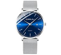 CRRJU Herren Uhr Ultra Dünne Wasserdicht Armbanduhr Herren Mode mit Schwarz Edelstahlband Mesh Analog Quarz Business Männer Uhren (Silber Blau)