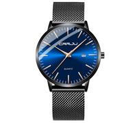 CRRJU Herren Uhr Ultra Dünne Wasserdicht Armbanduhr Herren Mode mit Schwarz Edelstahlband Mesh Analog Quarz Business Männer Uhren (A Blau)