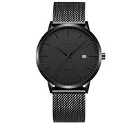 CRRJU Herren Uhr Ultra Dünne Wasserdicht Armbanduhr Herren Mode mit Schwarz Edelstahlband Mesh Analog Quarz Business Männer Uhren (Schwarz Schwarz)