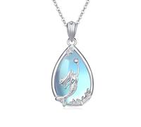 CRWENG Damen Meerjungfrau Anhänger Halskette mit Mondstein, 925 Sterling Silber Meerjungfrauenschwanz Fantasie Schmuck für Frauen Mädchen Geschenk zum Geburtstag Weihnachten Ostern