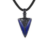CRWENG Herren Kette Wikinger Halskette 925 Sterling Silber Pfeil Anhänger Schwarz Punk Pfeilspitze Schmuck Valentinstag Geschenke für Mann Damen Unisex (2356-Lapislazuli-Edelstahlperlenkette)