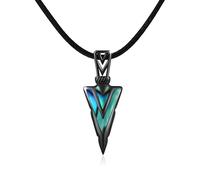 CRWENG Herren Kette Wikinger Halskette 925 Sterling Silber Pfeil Anhänger Schwarz Punk Pfeilspitze Schmuck Valentinstag Geschenke für Mann Damen Unisex (1855-Abalone - Lederband)