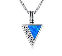 CRWENG Herren Wikinger Halskette 925 Silber Pfeil Anhänger Punk Unisex Schmuck Geschenk (2934-Blauer Opal-Edelstahl-Perlenkette)