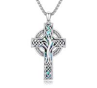 CRWENG Keltisches Kreuz Anhänger für Männer 925 Sterling Silber Baum des Lebens Halskette Wikinger Kreuz Halskette Amulett Schmuck Geschenk für Männer und Frauen (01)