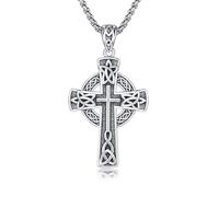 CRWENG Keltisches Kreuz Anhänger für Männer 925 Sterling Silber Baum des Lebens Halskette Wikinger Kreuz Halskette Amulett Schmuck Geschenk für Männer und Frauen (03)