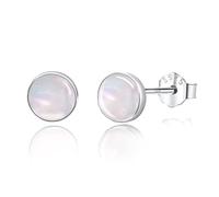CRWENG Perlmutt Ohrstecker 925 Sterling Silber - Kleine runde Muschelperlen Ohrringe - Weiße Perlmut Damen Mädchen Schmuck - Zeitlose Silberohrringe Geschenkidee zu Weihnachten Valentinstag Muttertag