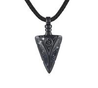 CRWENG Wikinger Halskette 925 Sterling Silber Pfeil Anhänger Schwarz Punk Unisex Kette Geschenk für Männer & Damen (2356-Obsidian-Edelstahlperlenkette)
