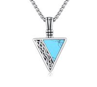 CRWENG Wikinger Halskette 925 Sterling Silber Pfeil Anhänger Schwarz Punk Unisex Türkis Edelstahl Perlenkette Geschenk für Männer und Damen