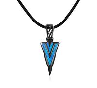 CRWENG Wikinger Halskette für Herren & Damen - 925 Sterling Silber Pfeil Anhänger, Schwarz Punk Pfeilspitze mit Lederband, Unisex Schmuck Blauer Opal Geschenkidee zum Valentinstag