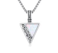CRWENG Wikinger Halskette Herren Kette 925 Sterling Silber Pfeil Anhänger Schwarz Punk Pfeilspitze Schmuck Valentinstag Geschenke für Mann Damen Unisex (2934-weißer Opal-Edelstahl-Perlenkette)