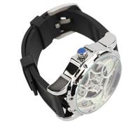 Cryfokt Skelett-automatische Mechanische Uhr, Doppelzifferblatt, Silikonarmband, Wasserabweisend, Geschenk für Herren, Business-Freizeitkleidung (Silber Schwarz)