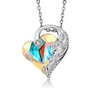 CRYSLOVE Herz Halsketten für Frauen 18 Karat Weißgold Engelsflügel Anhänger Kristalle April Birthstone Schmuck Geschenke für Party/Jubiläum/Geburtstag