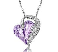 CRYSLOVE Herz Halsketten für Frauen 18 Karat Weißgold Engelsflügel Kristalle Anhänger Februar Birthstone Schmuck Geschenke für Party/Jubiläum/Geburtstag