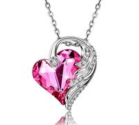 CRYSLOVE Herz Halsketten für Frauen 18 Karat Weißgold Engelsflügel Kristalle Anhänger Oktober Birthstone Schmuck Geschenke für Party/Jubiläum/Geburtstag