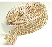 Crystal/Gold Mesh Strassband SS8 SELBSTKLEBEND Breite wählbar, 1,15m lang Strasssteine Klar 6 reihig / 20 mm x ca.1150 mm