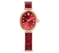 Crystal Rock Oval Uhr, Schweizer Produktion, Metallarmband, Rot, Roségoldfarbenes Finish