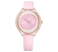 Crystalline aura Uhr, Schweizer Produktion, Lederarmband, Rosa, Roségoldfarbenes Finish OS