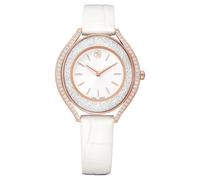 Crystalline aura Uhr, Schweizer Produktion, Lederarmband, Weiß, Roségoldfarbenes Finish OS