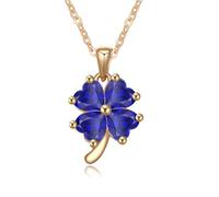Crystalline Azuria Glücksklee Halskette Anhänger mit Blau simulierter Saphir Zirkonia Kristalle 18 kt Vergoldet für Damen 45 cm