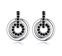 Crystalline Azuria Kristalle Schwarz Rund Kreis Ohrstecker 18 kt Weiß Vergoldet für Damen