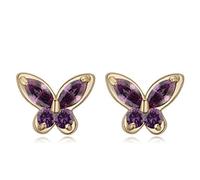 Crystalline Azuria Lila Violett Schmetterlinge Ohrstecker mit Zirkonia Kristalle 18 kt Vergoldet für Damen und Mädchen