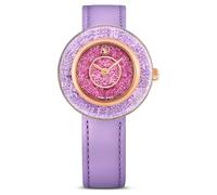 Crystalline lustre Uhr, Schweizer Produktion, Lederarmband, Violett, Roségoldfarbenes Finish OS