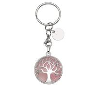 CrystalTears Rosenquarz Schlüsselanhänger Lebensbaum Anhänger Schlüsselbund elegant Amulett Keychain Geschenk für Mama