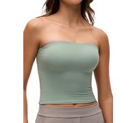 CRZ YOGA Butterluxe Doppelt Gefüttert Damen Bandeau Top Schulterfrei Tube Crop Tops Ärmellos Strapless Elegant Oberteil Grüner Palmenhof 42