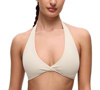 CRZ YOGA Damen Butterluxe Doppelt Gefüttert Halfter Sports BH Tiefer V-Ausschnitt Twist Sexy Crop Top Lässig Offener Rücken Nicht Gepolstert Mojave-Braun 38