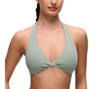 CRZ YOGA Damen Butterluxe Doppelt Gefüttert Halfter Sports BH Tiefer V-Ausschnitt Twist Sexy Crop Top Lässig Offener Rücken Nicht Gepolstert Grüner Palmenhof 38