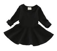 Csbks Kleinkind Baby M dchen Langarm Baumwolle Kleid Solide R schen Tops 3T Schwarz