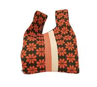 CSSHNL Knoten Handgelenktasche Gestreifte Gestrickte Handgelenktasche For Mädchen, Aufbewahrungstasche, Gitter, Make-up-Lippenstift-Tasche, Damen-Blumen-Handtasche, Mini-Knoten-Tasche(Orange)