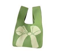 CSSHNL Knoten Handgelenktasche Handgemachte Strickhandtasche, wiederverwendbar, lässig, mit Fliege und Knoten, fürs Handgelenk, modische Einkaufshandtasche, 20 x 36 cm(Light green)