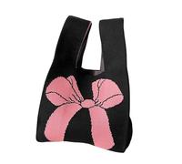 CSSHNL Knoten Handgelenktasche Handgemachte Strickhandtasche, wiederverwendbar, lässig, mit Fliege und Knoten, fürs Handgelenk, modische Einkaufshandtasche, 20 x 36 cm(Black)