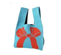 CSSHNL Knoten Handgelenktasche Handgemachte Strickhandtasche, wiederverwendbar, lässig, mit Fliege und Knoten, fürs Handgelenk, modische Einkaufshandtasche, 20 x 36 cm(Blue)