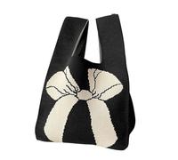 CSSHNL Knoten Handgelenktasche Handgemachte Strickhandtasche, wiederverwendbar, lässig, mit Fliege und Knoten, fürs Handgelenk, modische Einkaufshandtasche, 20 x 36 cm(Black-white)