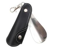 CSSHNL Schuhlöffel Lang Metall-Schuhlöffel, Mini-Schuhlöffel, Schuhheber, tragbarer Reise-Schuhlöffel mit Ledergriff, Abzugsschuhlöffel for Schlüsselanhänger(Black)