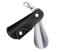 CSSHNL Schuhlöffel Lang Metall-Schuhlöffel, Mini-Schuhlöffel, Schuhheber, tragbarer Reise-Schuhlöffel mit Ledergriff, Abzugsschuhlöffel for Schlüsselanhänger(Black 3pc)