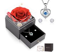 CSYY Ewige Rose, Geschenke für Frauen Rose Schlagendem Herz Halskette Ohrringe Handgefertigte Konservierte Rosen Schmuck Geschenkbox Geschenk Schwester Ehefrau am Muttertag
