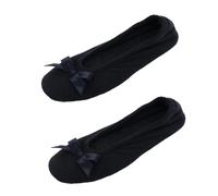 CTM Damen Frottee Ballerina Slipper Hausschuh (2er Pack), Schwarz , Large