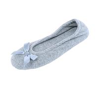 CTM Damen Frottee Ballerina Slipper Hausschuh, grau, Medium
