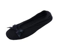 CTM Damen Frottee Ballerina Slipper Hausschuh Schwarz, Schwarz , X-Large