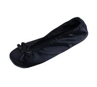 CTM Damen Satin Ballerina Slipper Hausschuh Schwarz, Schwarz , Medium