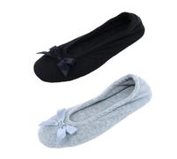 CTM Damen Terry Ballerina Slipper Hausschuh (2 Stück), grau, Medium
