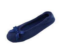 CTM Damen Terry Ballerina Slipper Hausschuh, navy, Medium