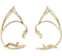 Cubahoop 1-Paar Einfache Ohrmanschette Elf Haken Über Ohr Ohrringe Nicht Pierced Hohle Katze Ohr Schleife für Frauen und Mädchen (Gold)