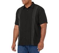 Cubavera Men's Short Sleeve Ombre Embroidered Stripe Shirt, Black, XXXL Big