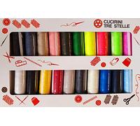 Cucirini Drei Sterne Lester Nähgarn, 100 % Polyester, mit 20 Spulen in verschiedenen Farben